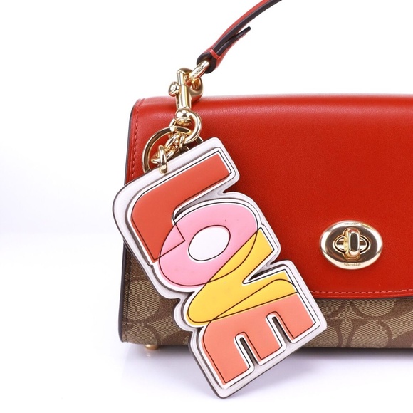 NEW Coach Large Leather Keyring KeyFob Bag Charm In Signature Canvas - Picture 5 of 12